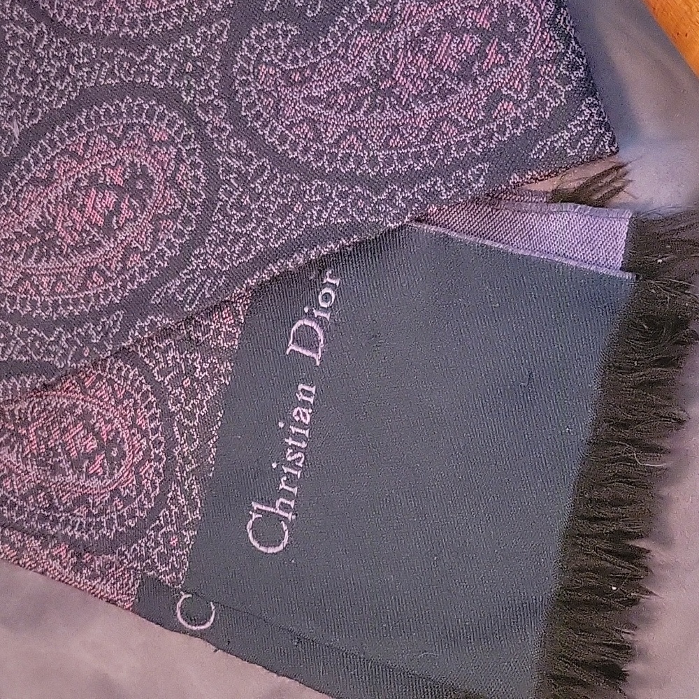 Christian Dior Vintage Dark Navy Paisley scarf with rose and purple detail